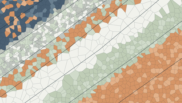Abstract mosaic background with geometric voronoi pattern, earth tone cellular texture, diagonal organic tile design for web banners