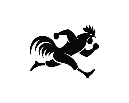 Athletic rooster running mascot logo icon black silhouette