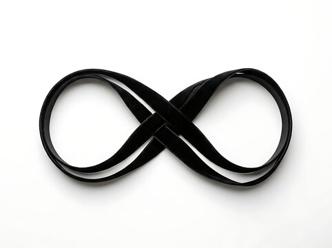 Black velvet ribbon shaped as an infinity symbol on a white background