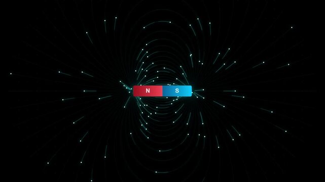 Magnetic field lines around a bar magnet with north and south poles 4k video