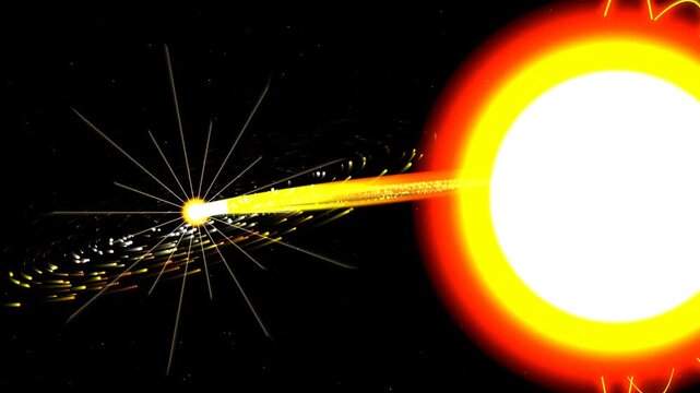 Bright glowing star emitting a powerful energy beam of light into dark deep space with a radiant supernova explosion effect in the vast universe background illustration 4k Motion Video