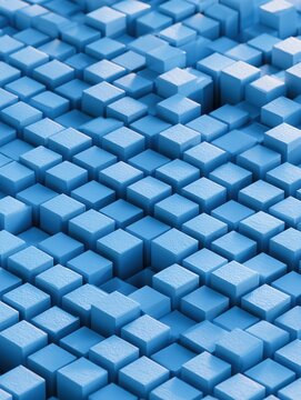青い立方体が規則的に並んでいる抽象的なパターン。テクノロジーやデジタル背景のデザイン素材に最適