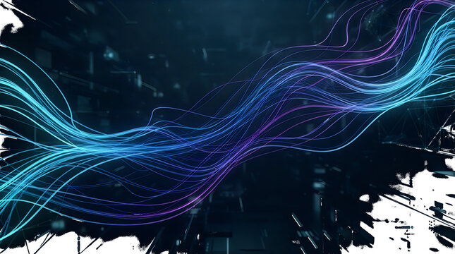 Flowing blue and purple neon light streaks isolated on a transparent background