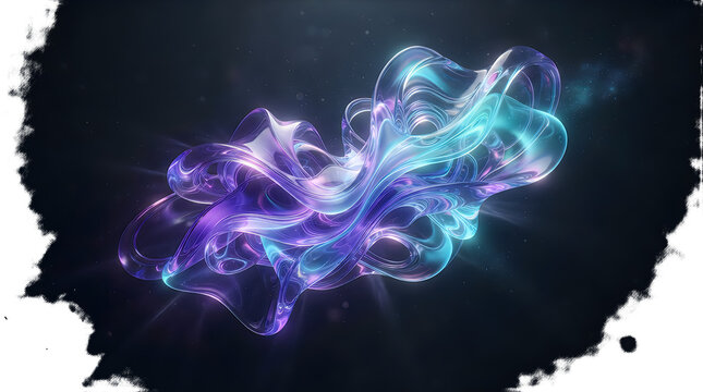 Iridescent flowing liquid abstract shape isolated on a transparent background