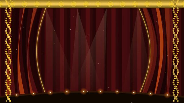 Elegant red stage curtains with golden decorative borders and spotlight illumination for a theater performance or gala event background design 4k Motion Video