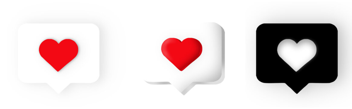 Set of love heart speech bubble notification icon isolated on transparent png cut-out background .