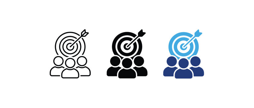 Target audience marketing goal icon, consumer targeting and business strategy symbol, focus group sign, client objective graphic. Vector illustration