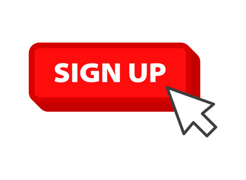 Sign up button with mouse cursor pointer icon in flat style. Login ui vector illustration on isolated background. Apply banner sign business concept.