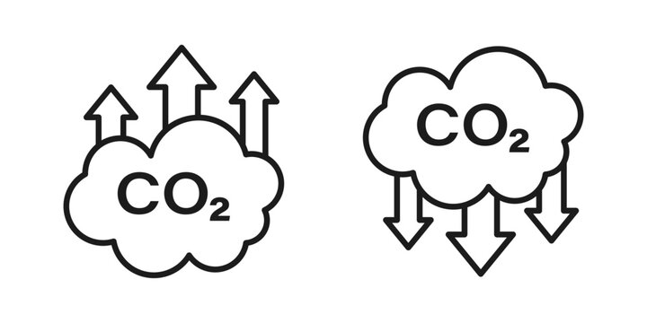CO2 emissions icon in flat style. Cloud co2 reduction vector illustration on isolated background. Carbon dioxide pollution sign business concept.