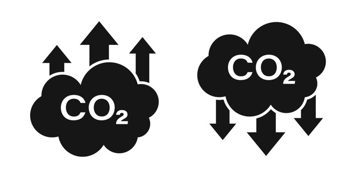 CO2 emissions icon in flat style. Cloud co2 reduction vector illustration on isolated background. Carbon dioxide pollution sign business concept.