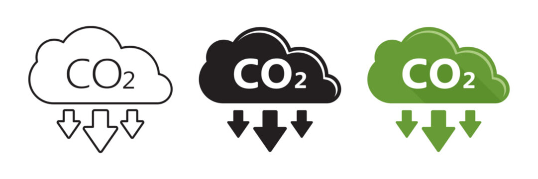 CO2 emissions icon set collection in flat style. Cloud co2 reduction vector illustration on isolated background. Carbon dioxide pollution sign business concept.