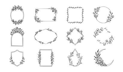 Fototapeta premium Minimalist Floral Frame and Botanical Border Line Art Vector Collection
