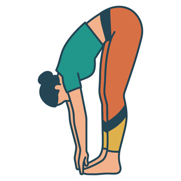 Woman in Standing Forward Bend Yoga Pose Uttanasana Stretching Illustration