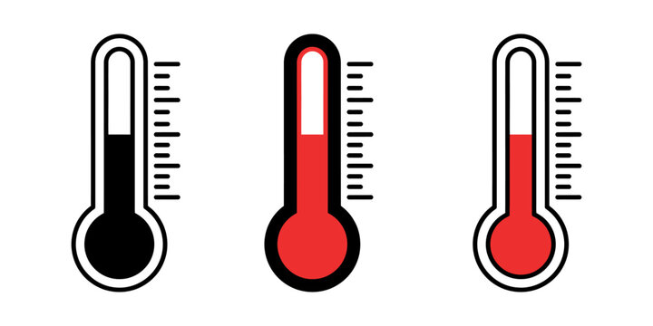 Three thermometers displaying different temperatures in black red and white