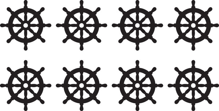 Nautical ship steering wheels marine captain helm silhouettes