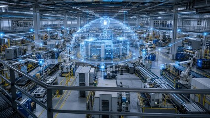 Fototapeta premium Industrial Cybersecurity Protecting Smart Factory