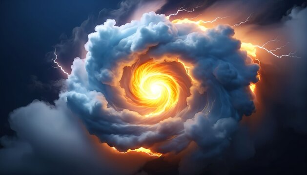 Glowing orange vortex embedded in massive storm cloud