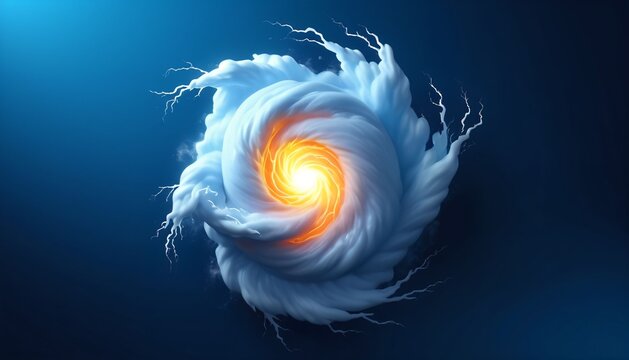 Blue and orange spiral cloud vortex in dramatic sky