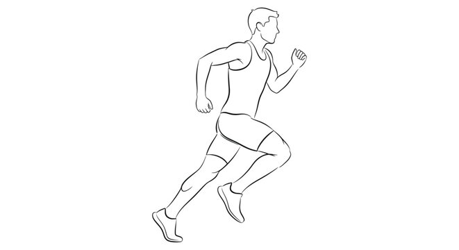 Line drawing of a running man in athletic wear on a white background