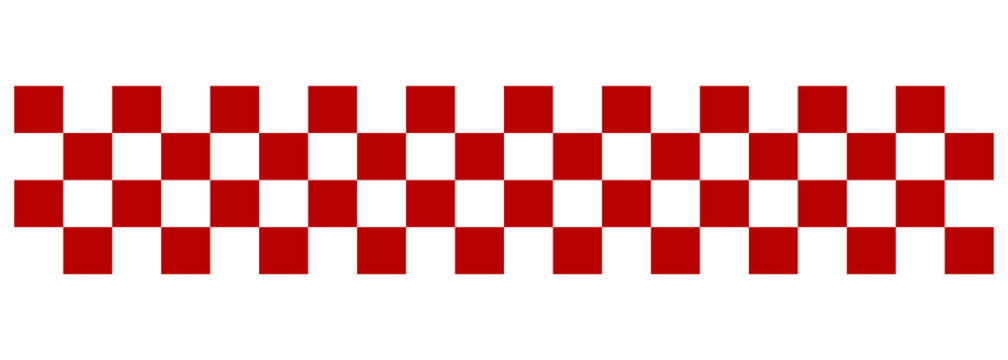 Red checkerboard border pattern with repeating square blocks and alternating geometric tiles. Bold decorative strip suits banners, borders, textiles, packaging, posters, backgrounds, and modern design