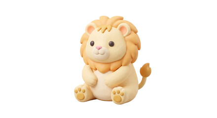 Fototapeta premium 3D cute clay illustration of sitting lion character with mane isolated on transparent background