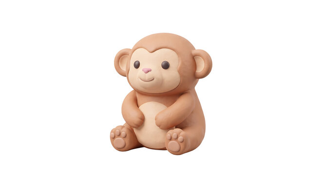 3D cute clay illustration of sitting monkey character isolated on transparent background