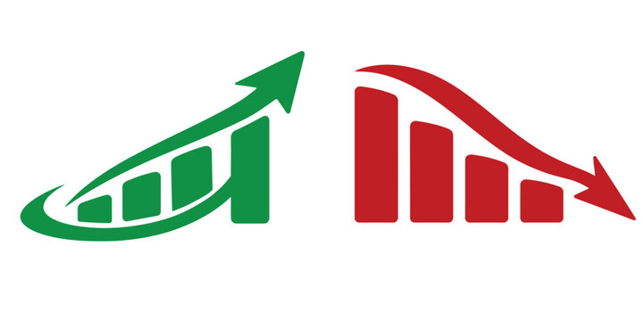 Green and Red Business Growth and Decline Chart Icons