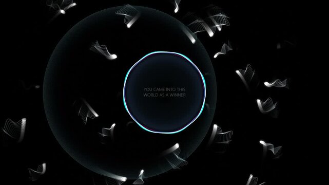 Abstract circle design with glowing lines and motivational quote text on a dark background for modern digital art and technology concept 4k Motion Video