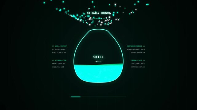 Digital skill level progress bar with futuristic glowing neon interface and data statistics on a dark background 4k Motion Video