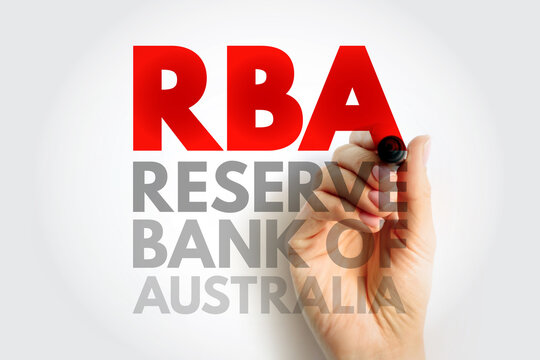 RBA Reserve Bank of Australia text concept with hand writing marker, focusing on finance, economy, monetary policy, and national banking system concept