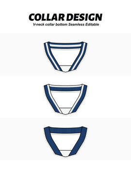 Wide ribbed V-neck collar with bottom insert design template, seamless editable apparel neckline vector illustration for t-shirt and sportswear