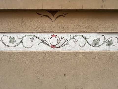 R&uuml;desheim, Germany, August 10, 2026 decorative facade ornament