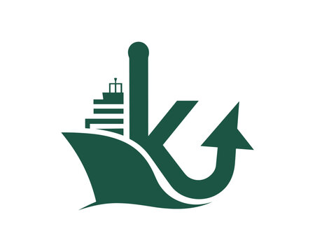 Letter k logo design combined with a ship and an arrow shape