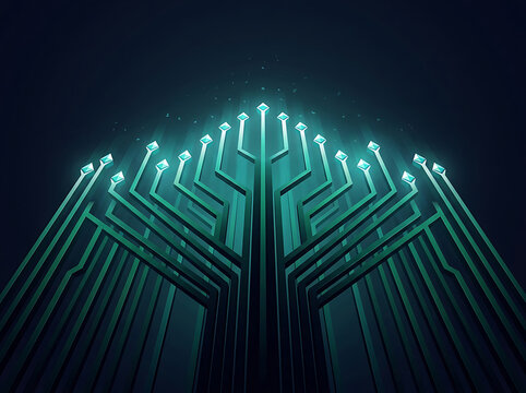 Digital circuit tree background for AI and data networks