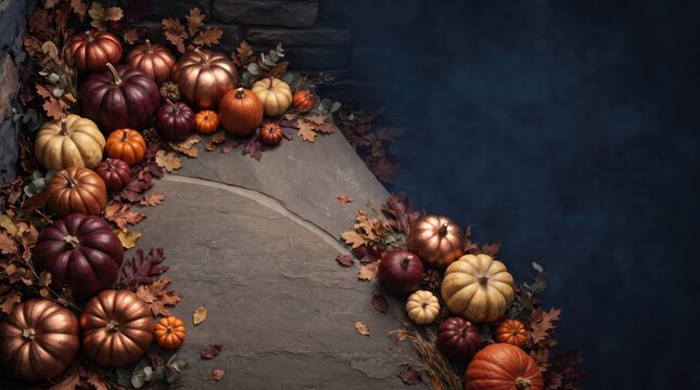 Thanksgiving (Canada) abstract new background 2026 Close-up of dried golden and brown flowers on a dark reflective surface illustration