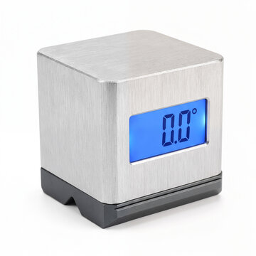 Generic mini magnetic digital angle gauge cube inclinometer bevel box isolated on white.