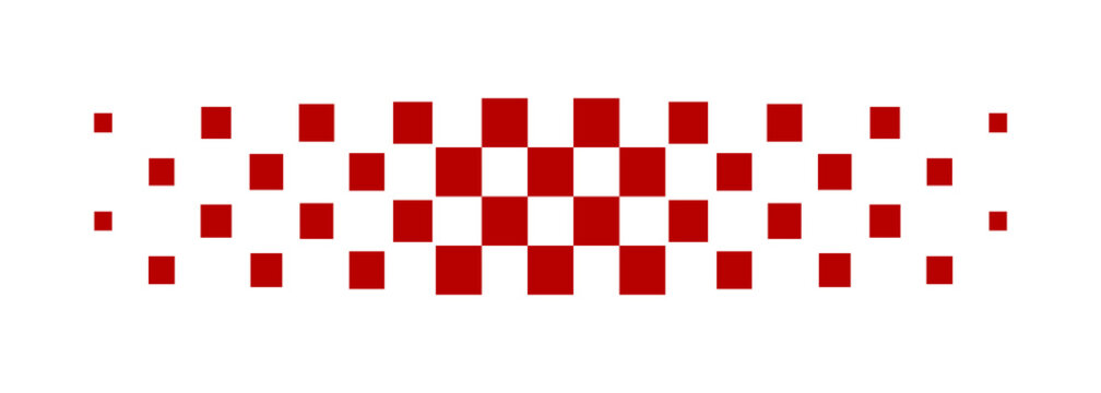 Abstract red racing stripe vector design with dynamic pixelated speed lines on white background. Fast motion pattern creates a sense of acceleration and movement. Modern graphic element for automotive