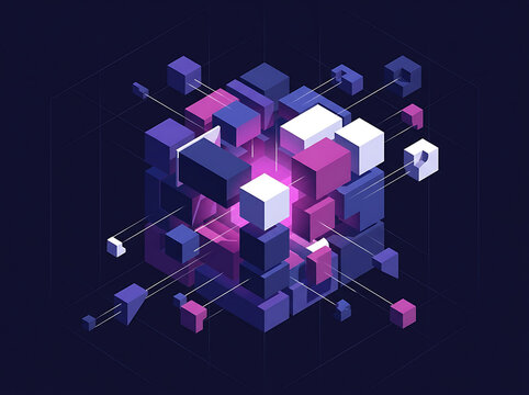 Isometric Big Data Cube with Glowing Modular Network Blocks
