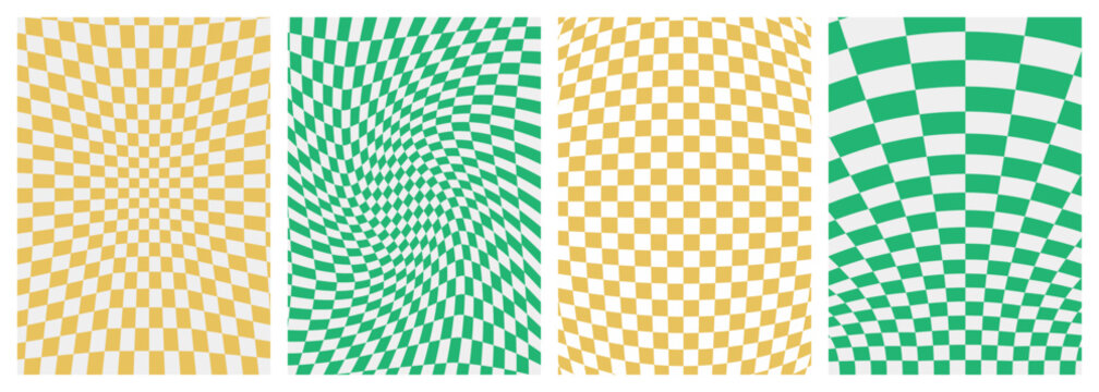Set of four abstract checkered distorted patterns
