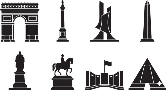 Public monuments triumphal arches statue columns and palace facades
