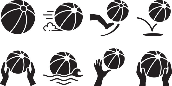 Inflatable beach balls volleyball bouncing and playing actions