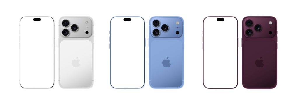 Iphone 18 pro, 18 pro max set mockup. Back and front side of the phone. Mock-up screen iphone. High Quality. Official presentation. Editorial.	