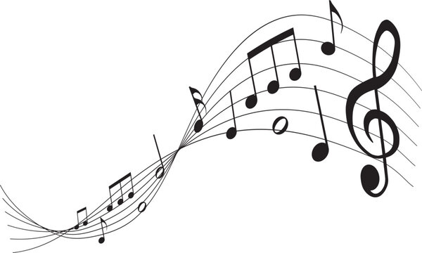 Abstract music notes and clef on wavy pentagram lines for musical stave composition and creative sound design	
