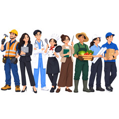 Obraz premium Diverse Professional Workers Standing Together for Labor Day Vector Illustration