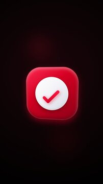 Glowing red checkmark icon on dark background, symbolizing approval or confirmation