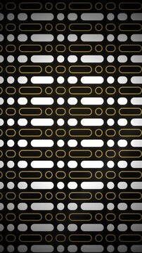 Geometric pattern of white and gold shapes on black background