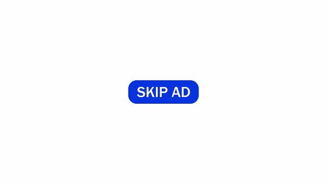 Skip Ad Button Animation on Transparent Background, Digital Advertisement Skip Button UI Element, Video Advertising Interface Motion Graphic, 4K Alpha Channel