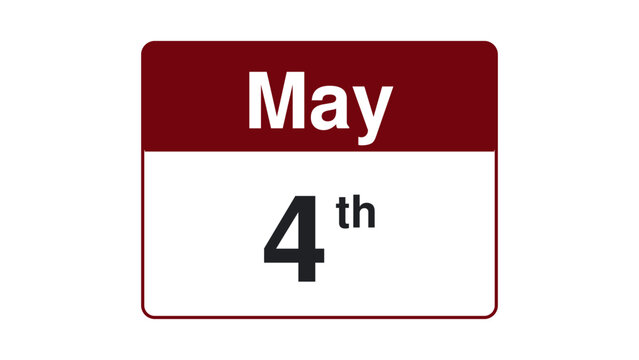 May 4th calendar card with bold typography and maroon header
