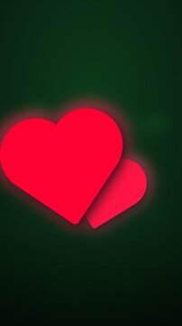 Two glowing red hearts on dark green background symbolizing love and affection
