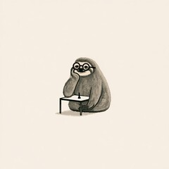 Fototapeta premium Sloth playing chess thinking slowly cute illustration